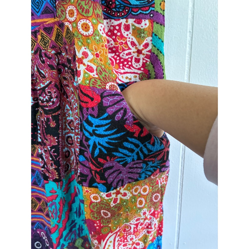Unbranded Patchwork Overalls Womens Medium Purple Blue Boho Paisley Jumpsuit - Picture 5 of 8